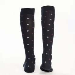Long Blue Cotton Socks - Small Flower Pattern