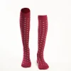Long Burgundy Cotton Socks - Small Flower Pattern
