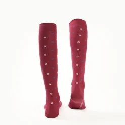 Long Burgundy Cotton Socks - Small Flower Pattern
