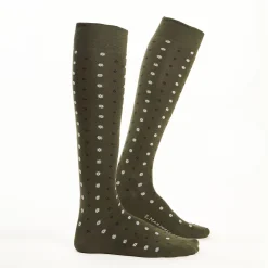 Long Dark Green Cotton Socks - Small Flower Pattern