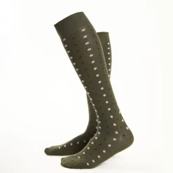 Long Dark Green Cotton Socks - Small Flower Pattern