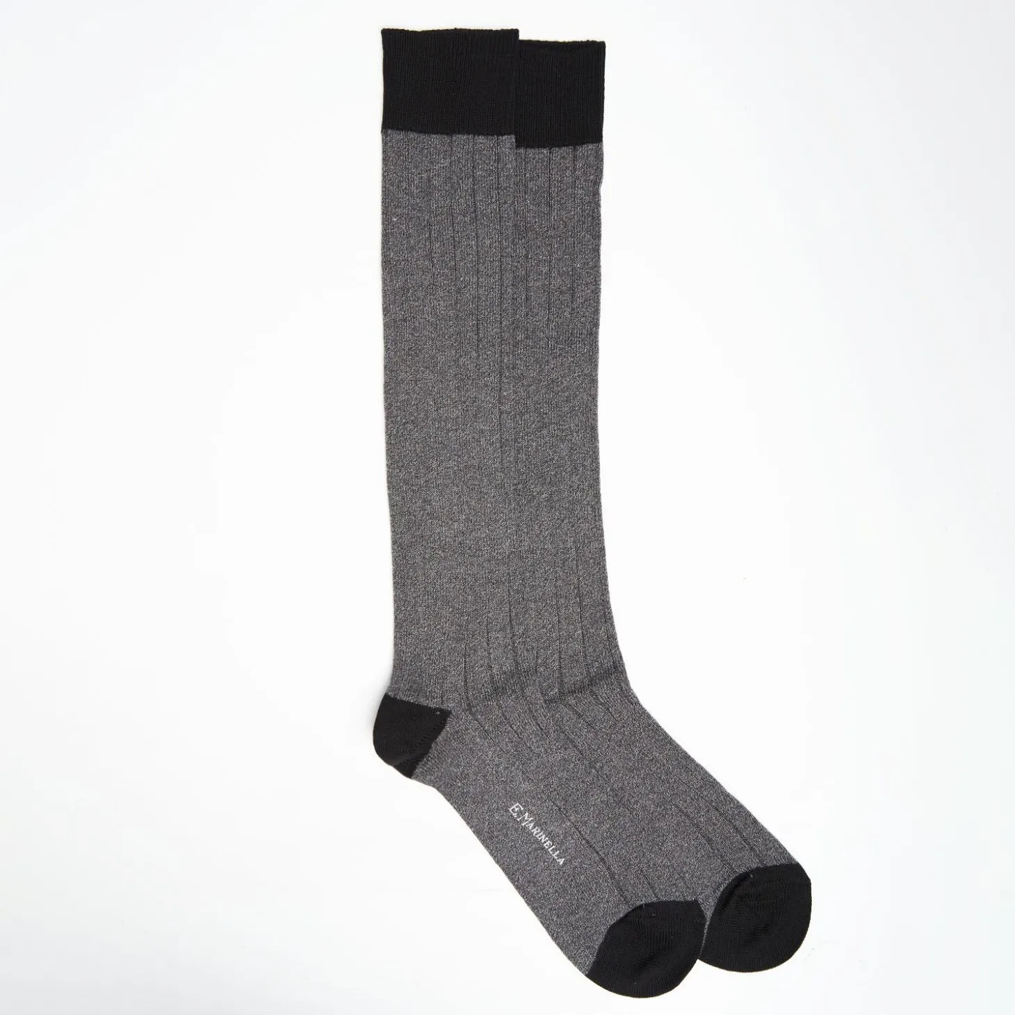 Long Grey And Black Bicolor Cotton Socks - Solid Color