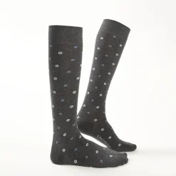 Long Grey Cotton Socks - Small Flower Pattern