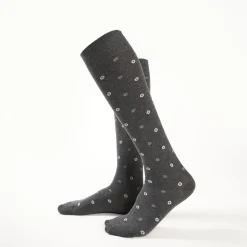Long Grey Cotton Socks - Small Flower Pattern