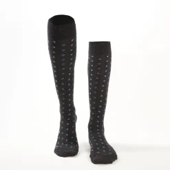 Long Grey Cotton Socks - Small Flower Pattern