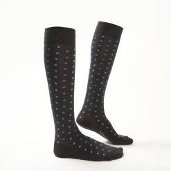 Long Grey Cotton Socks - Small Flower Pattern