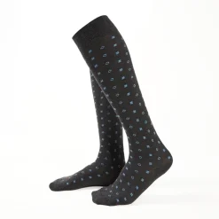 Long Grey Cotton Socks - Small Flower Pattern