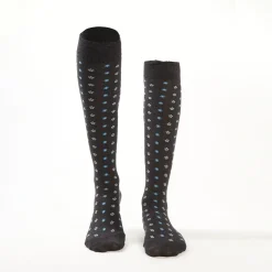 Long Grey Cotton Socks - Small Flower Pattern