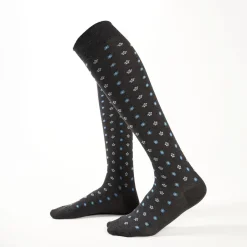 Long Grey Cotton Socks - Small Flower Pattern