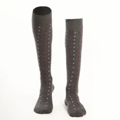 Long Grey Cotton Socks Small Flower Pattern