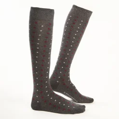 Long Grey Cotton Socks Small Flower Pattern