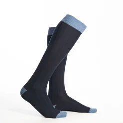 Long Light And Dark Blue Bicolor Cotton Socks - Solid Color
