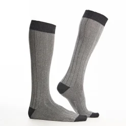 Long Light And Dark Grey Bicolor Cotton Socks - Solid Color