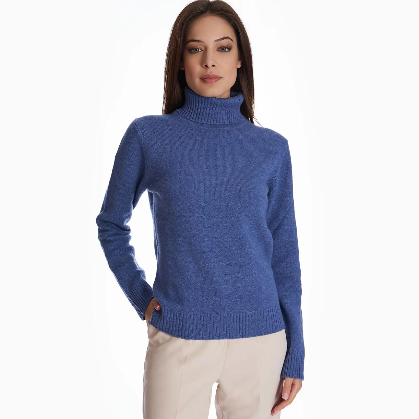 Mid Blue Cashmere Turtleneck