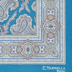 Mid Blue Hand-Printed Silk Pocket Square - Paisley Pattern