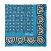 Mid Blue Hand-Printed Silk Pocket Square Large Flower Pattern