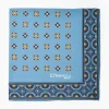 Mid Blue Hand-Printed Silk Pocket Square Small Flower Pattern