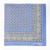 Mid Blue Hand-Printed Silk Pocket Square Small Flower Pattern