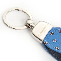 Mid Blue Keyfob In Silk And Leather