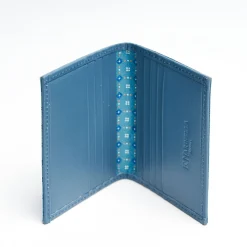Mid Blue Leather Folding Card Holder - 10 Compartments