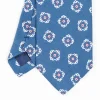 Mid Blue Sartorial Linen Tie - Large Flower Pattern