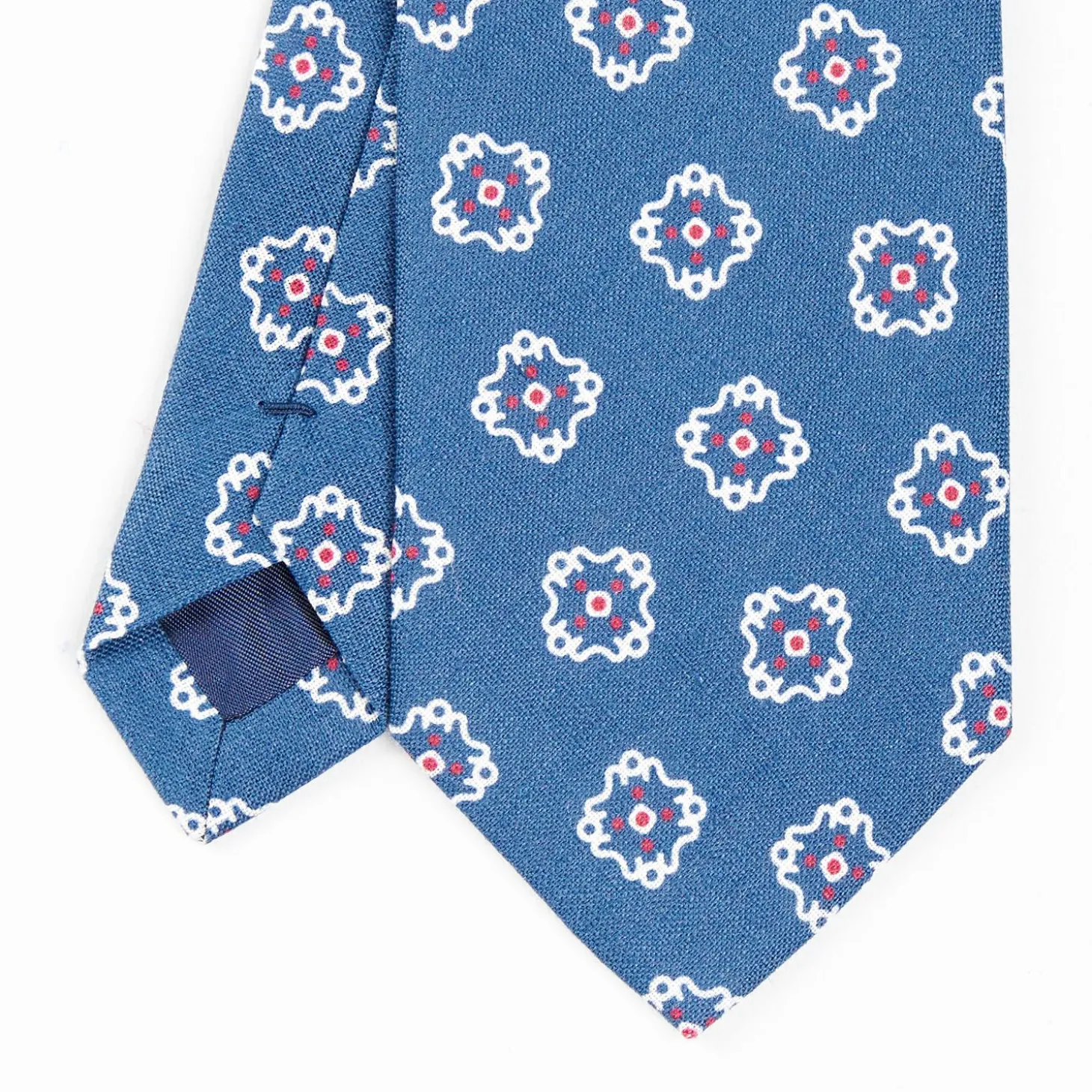 Mid Blue Sartorial Linen Tie - Large Flower Pattern