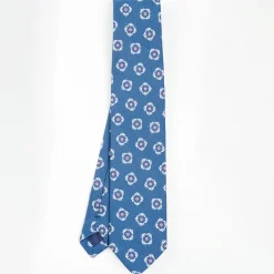 Mid Blue Sartorial Linen Tie - Large Flower Pattern