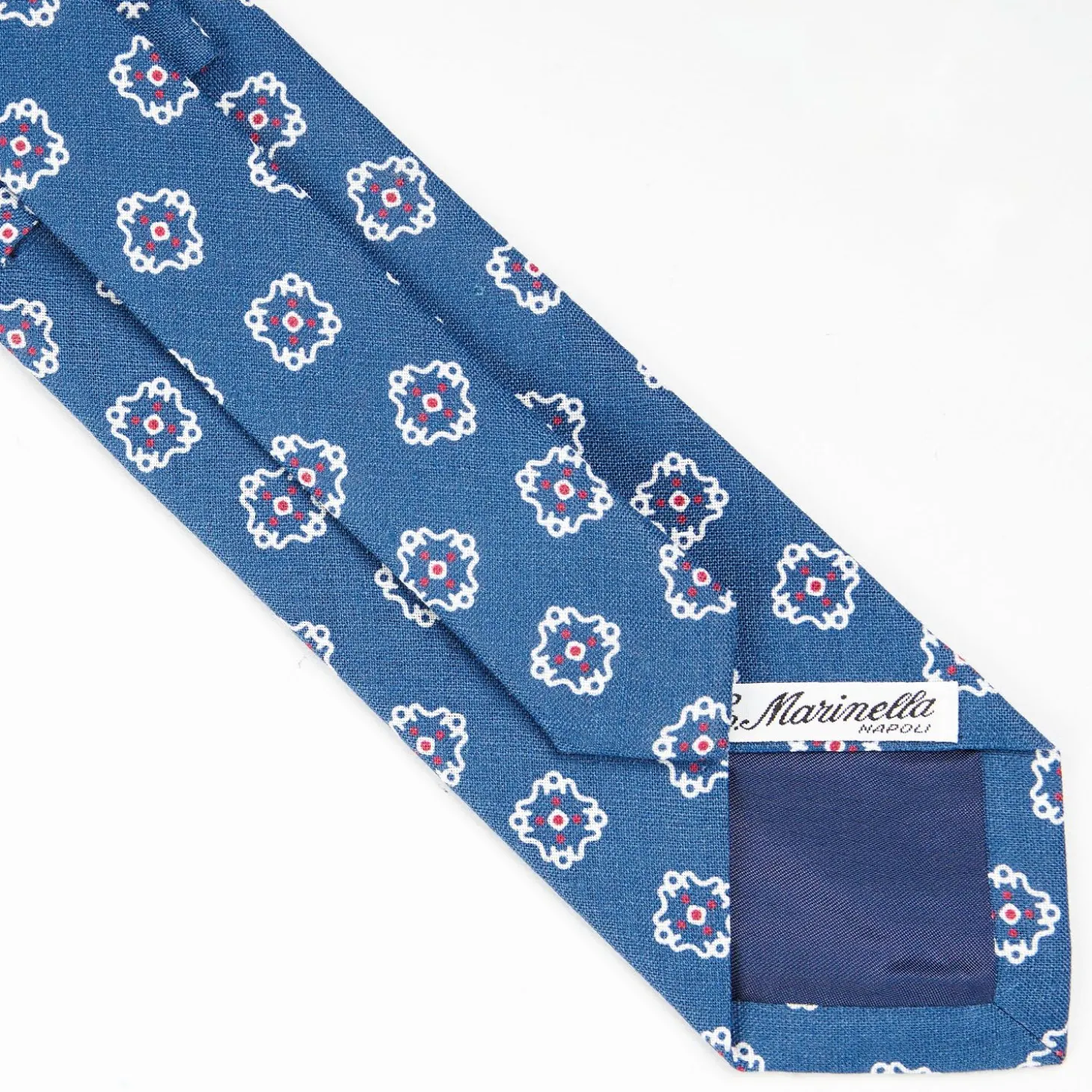 Mid Blue Sartorial Linen Tie - Large Flower Pattern