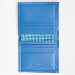 Mid Blue Small Wallet In Silk And Leather