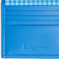 Mid Blue Small Wallet In Silk And Leather