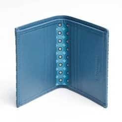 Mid Blue Small Wallet In Silk And Leather