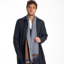 Midnight Blue And Brown Double Silk Scarf