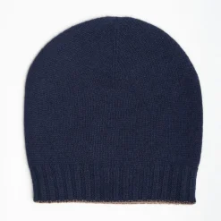Midnight Blue And Light Brown Bicolor Cashmere Beanie