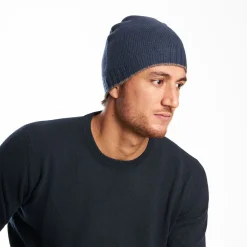 Midnight Blue And Light Brown Bicolor Cashmere Beanie