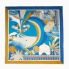 Ochre And Blue Silk Scarf 90 - Pulcinella In Naples