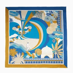 Ochre And Blue Silk Scarf 90 - Pulcinella In Naples