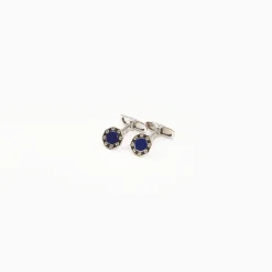 Octagonal Cufflinks With Lapis In Silver