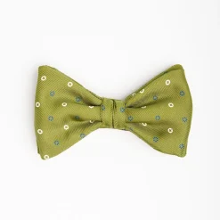 Olive Green Pre-Knotted Bowtie - Small Geometric Pattern