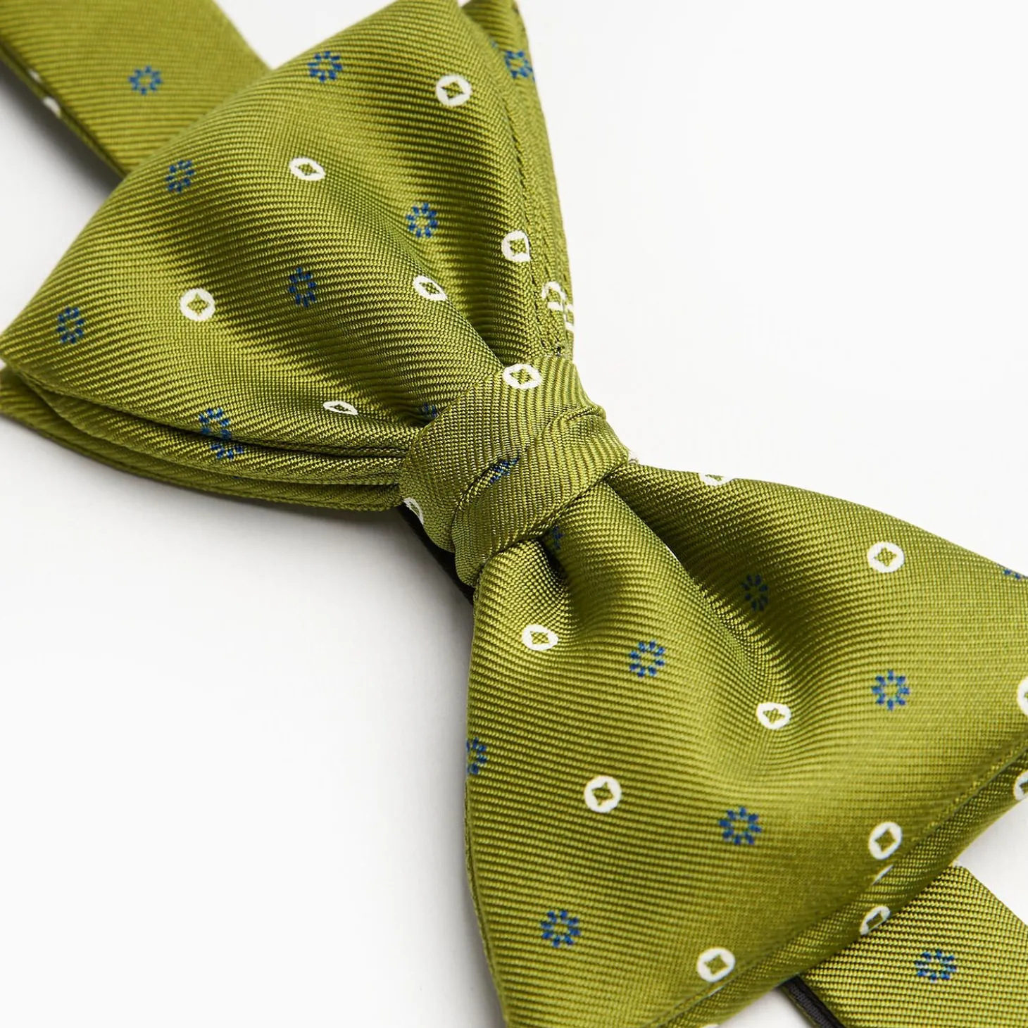 Olive Green Pre-Knotted Bowtie - Small Geometric Pattern