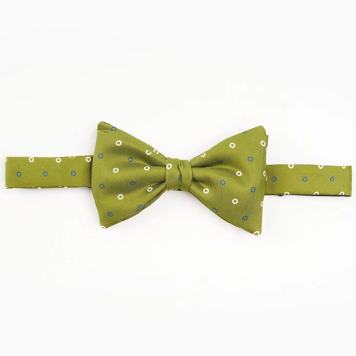 Olive Green Pre-Knotted Bowtie - Small Geometric Pattern