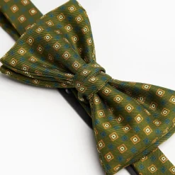 Olive Green Pre-Knotted Bowtie - Small Geometric Pattern