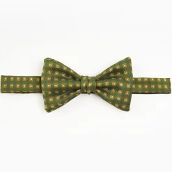 Olive Green Pre-Knotted Bowtie - Small Geometric Pattern