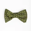 Olive Green Pre-Knotted Bowtie - Small Flower Pattern