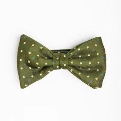 Olive Green Pre-Knotted Bowtie - Small Flower Pattern