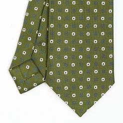 Olive Green Sartorial 7 Cm Tie - Small Flower Pattern