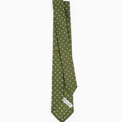 Olive Green Sartorial 7 Cm Tie - Small Flower Pattern