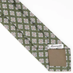 Olive Green Sartorial Cotton And Silk Tie - Large Flower Pattern