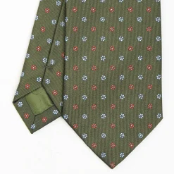 Olive Green Sartorial Jacquard Silk Tie - Small Flower Designs
