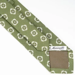 Olive Green Sartorial Linen Tie - Large Flower Pattern
