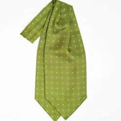 Olive Green Silk Ascot Tie - Small Flower Designs